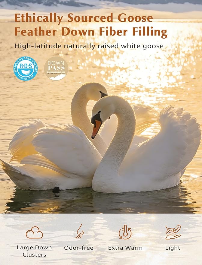 Hotel Goose Feather Down Fiber Comforter Queen Size, 100% Organic Cotton Duvet Insert with 8 Loops, All Season Extra Fluffy Luxury Bedding(90"x90", White)
