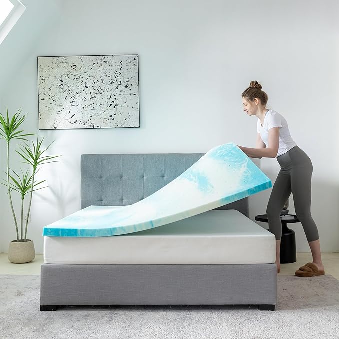 MLILY 4 Inch Full Memory Foam Mattress Topper with Gel Infusion, Cooling Pad in a Box, CertiPUR-US Certified, 54”x75”, Blue