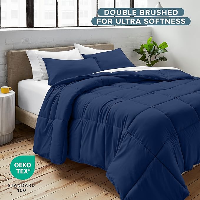 Bare Home Comforter Set - Oversized Queen Size - Ultra-Soft - Goose Down Alternative - Premium 1800 Series - All Season Warmth (Oversized Queen, Dark Blue)