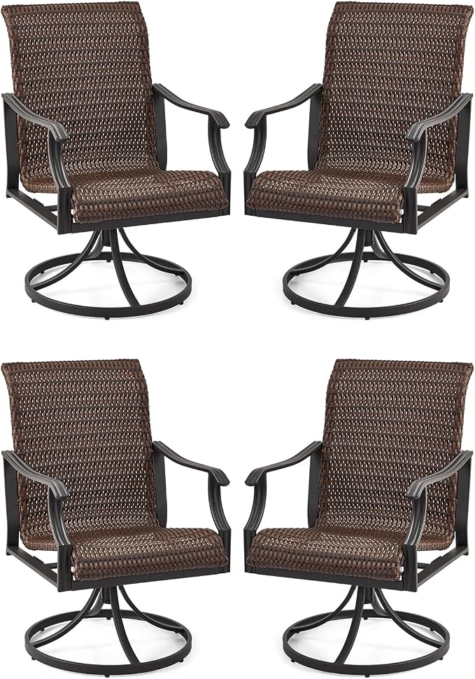 EROMMY Patio Wicker Swivel Chair Set of 4, Heavy Duty Outdoor Dining Chair with 23.5'' High Back, Extra-Large Water-Fall Seat, Rattan Porch Gentle Rocker for Outside, Backyard, Garden by EROMMY