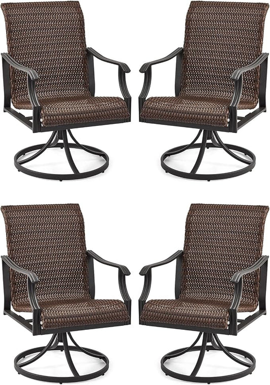 EROMMY Patio Wicker Swivel Chair Set of 4, Heavy Duty Outdoor Dining Chair with 23.5'' High Back, Extra-Large Water-Fall Seat, Rattan Porch Gentle Rocker for Outside, Backyard, Garden by EROMMY