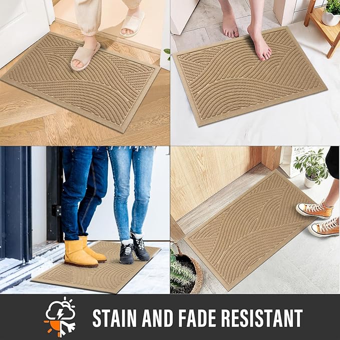 HIYARD Sturdy Front Door Mat, Absorbent Muddy Dirt Resist Welcome Door Mats Outdoor Indoor, Stain and Fade Resistant, Non-Slip Backing Entry Mat Low Profile Doormat for Entryway, 36×24, Beige - Image 6