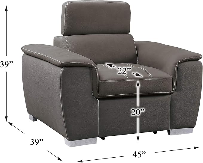 Homelegance Ferriday 45" Convertible Lounger Chair, Taupe