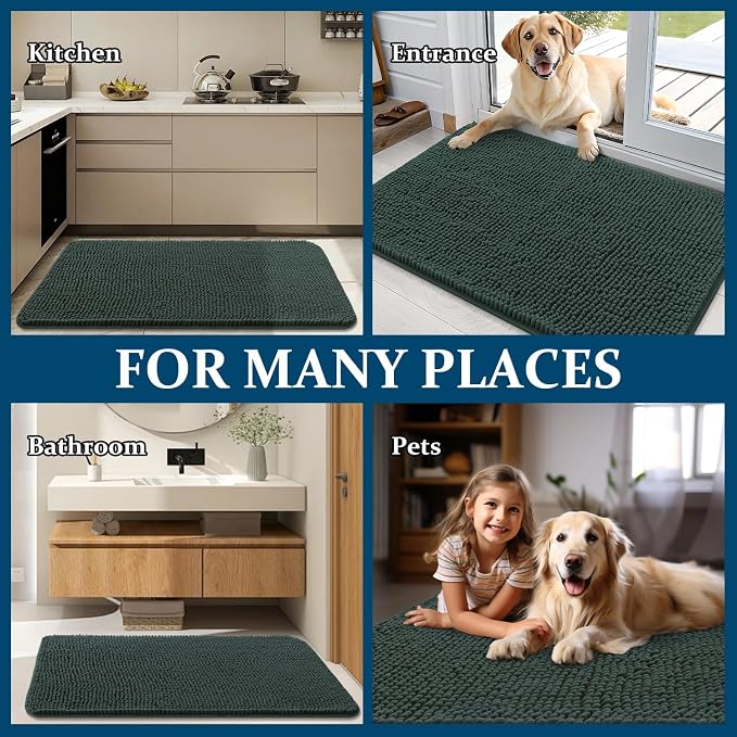 OLANLY Dog Door Mat for Muddy Paws 54x32, Absorbs Moisture and Dirt, Absorbent Non-Slip Washable Doormat, Quick Dry Chenille Mud Mat, Entry Indoor Entryway Carpet for Inside Floor, Blackish Green - Image 8