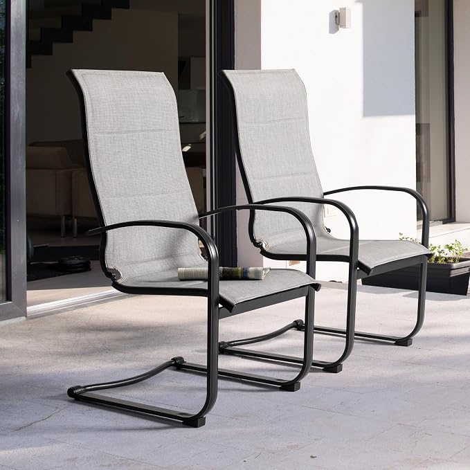 NUU GARDEN Patio Dining Chairs Set of 2, All Weather Outdoor Padded Textilene Patio Chairs, Breathable Spring Motion Textile High Back Outdoor Dining Chairs for Backyard, Lawn, Deck, Gray - Image 3