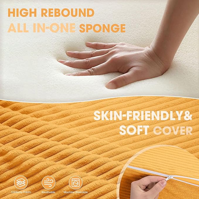 Folding Sofa Bed with Pillow, Memory Foam Fold Out Chair Bed, Convertible Sleeper Chair with Washable Cover, Futon Floor Couch for Living Room/Dorm/Guest Use/Home Office/Apartment,Orange