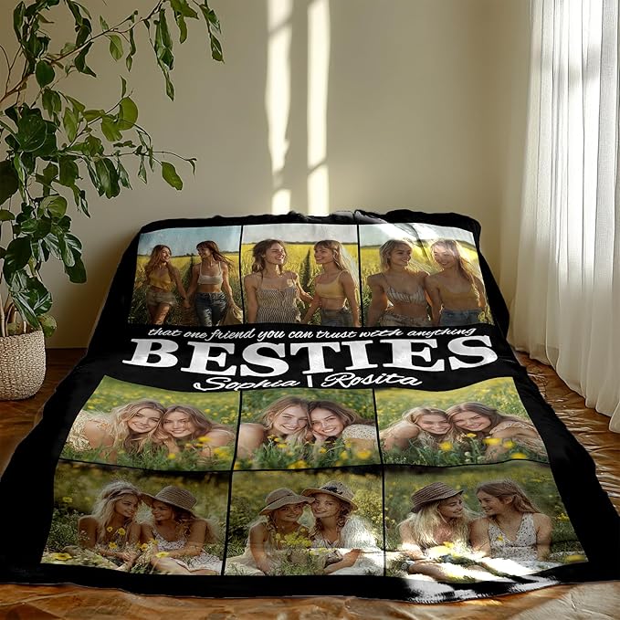 for Women, Personalized Gifts Friend Blanket with Pictures, Custom Photo Blanket for Best Friend Women, Customized Christmas Birthday Gifts for Best Friend, Besties, BFF