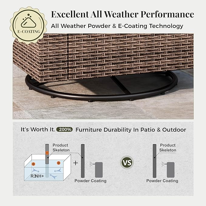 Patio Furniture Set, 6 Pieces Patio Conversation Set, Wicker Patio Furniture with 4 Swivel Chairs and 47'' Coffee Table, High Back Outdoor Conversation Set for Garden Backyard, Grey