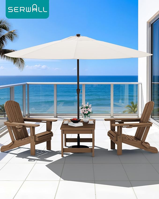 SERWALL Outdoor Coffee Table with 1.69" Umbrella Hole, HDPE Patio Coffee Table for Outside, Rectangle, Brown - Image 2