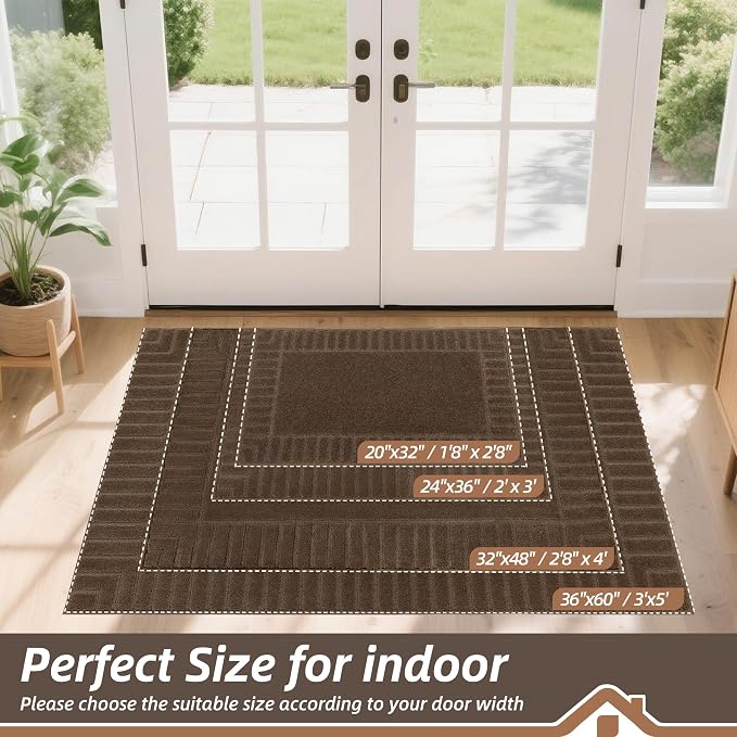 BEQHAUSE Door-Mat-Non-Slip Dirt Trapper Door Mats Low-Profile Front Door Mat Absorbent Floor Mats for Entryway Washable Mud Resistant Home Entrance Doormat,Brown,24"x36" - Image 2