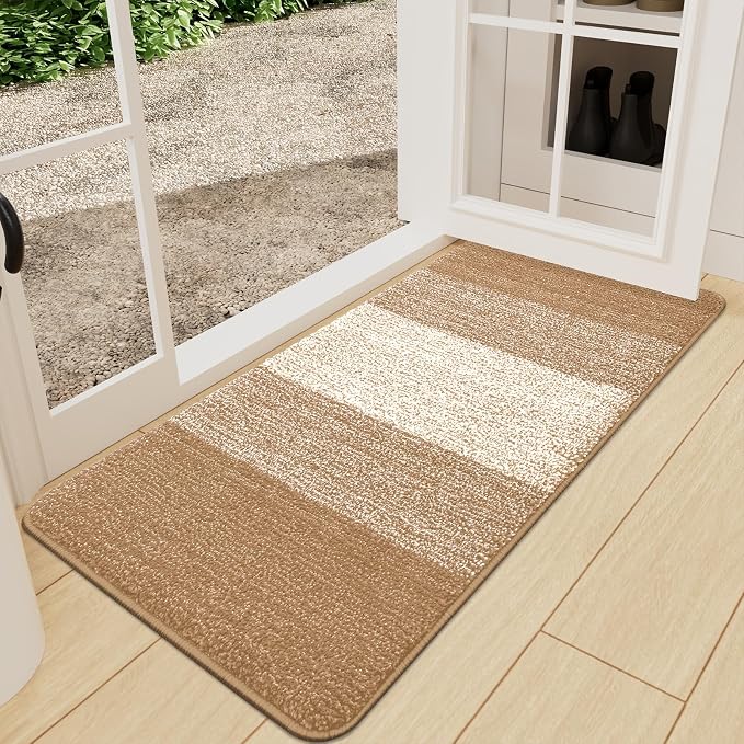 Kitinjoy Indoor Outdoor Door Mat, 71x24 Non-Slip Absorbent Dirt Trapper, Low-Profile Washable Inside Entrance Front Floor Mat, Sturdy Soft Entry Doormats for Entryway, Camel by Kitinjoy