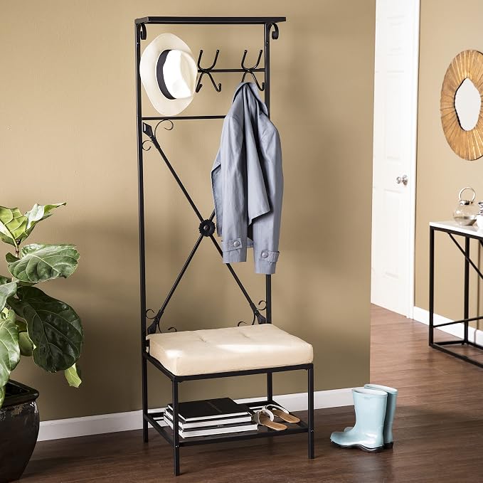 SEI Furniture Dovanti Entryway Storage Rack/Bench Seat, Black - Image 4
