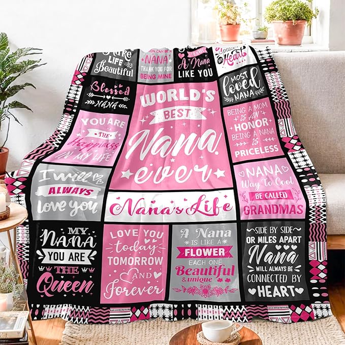 Mothers Day Birthday Gifts for Nana from Granddaughter - World's Best Nana Ever Gifts on Christmas Birthday from Grandkids - Gift for Grandma from Grandchildren - Nanas Life Blanket 50"x60"