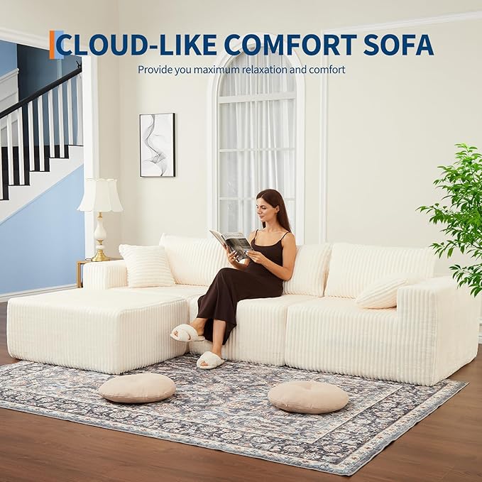 108" Modular Sectional Sofa Couches for Living Room Cloud Memory Boneless Couch No Assembly Required