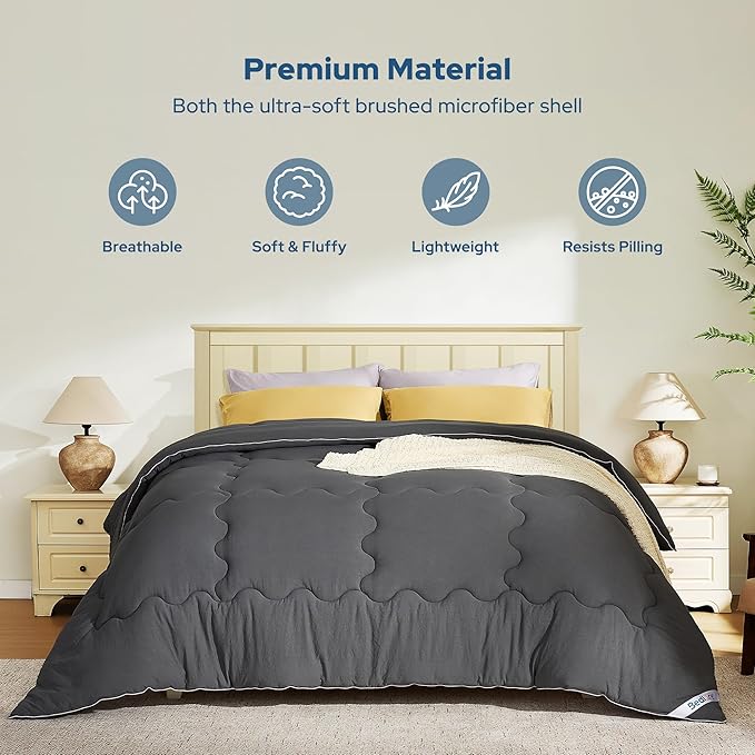 BEDLORE King Comforter Duvet Insert - All Season Down Alternative Quilted Bedding, Ultra Soft Lightweight with 4 Corner Tabs, Machine Washable King Size Bed Comforter, Grey 90 x 102 Inches