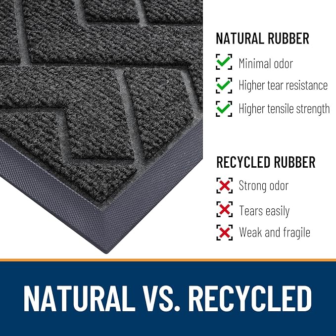 OLANLY Front Door Mat Indoor Outdoor Entrance, Waterproof All-Season, All-Weather Doormat, Sturdy Natural Rubber, Low Profile, Easy Clean Patio Porch Entryway Mat, Herringbone Brick (Black, 36x24) - Image 5