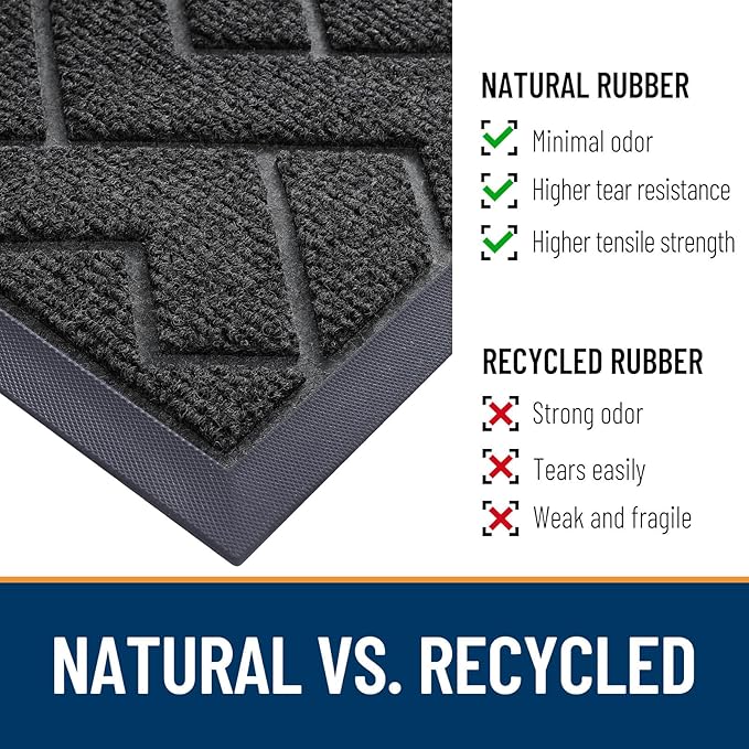 OLANLY Front Door Mat Indoor Outdoor Entrance, Waterproof All-Season, All-Weather Doormat, Sturdy Natural Rubber, Low Profile, Easy Clean Patio Porch Entryway Mat, Herringbone Brick (Black, 71x47) - Image 5