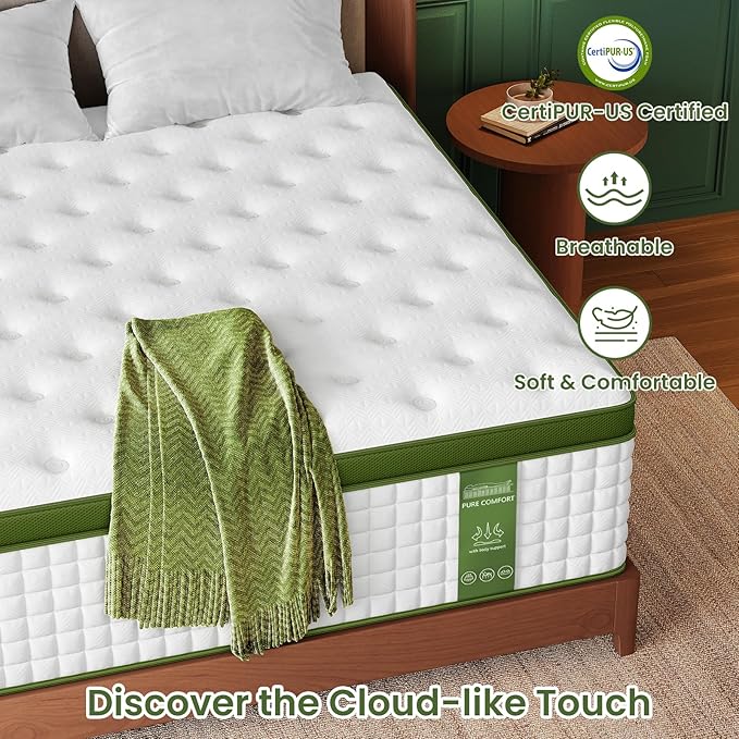 BedStory Firm Queen Mattress, 14 Inch Hotel Collection Hybrid Mattresses with Zoned Lumbar Support, Extra Back & Hip Support, CertiPUR-US, Fiberglass-Free, 365-Night Trial