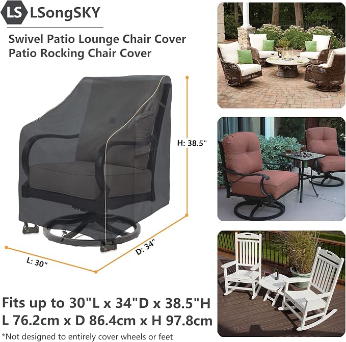 Outdoor Swivel Lounge Chair Cover 2 Pack,Waterproof Heavy Duty Patio Chair Covers,Patio Rocking Chair Covers for Outdoor Furniture,(30 W x 34 D x 38.5 H inches),Black - Image 3