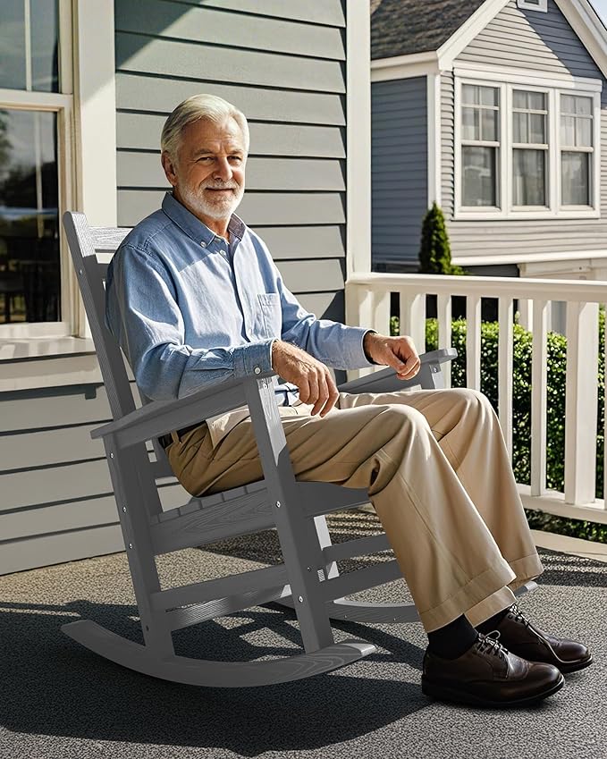 SERWALL Oversized Outdoor Rocking Chair Set of 2, HDPE Rocker for Adults, Patio Rocking Chairs for Porch, Sliver Gray - Image 8