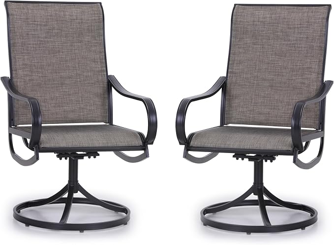 PHI VILLA Patio Swivel Dining Chairs Set of 2, Outdoor Metal Chair with Textilene Mesh Fabric, Patio Chair with Armrest, Black Frame for Patio Deck Garden by PHIVILLA