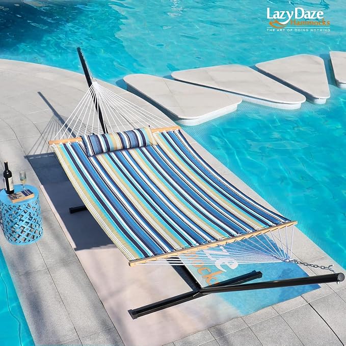 Lazy Daze Hammocks 12 FT Quilted Fabric Double Hammock with Spreader Bars and Detachable Pillow, 450lbs Weight Capacity - Image 8