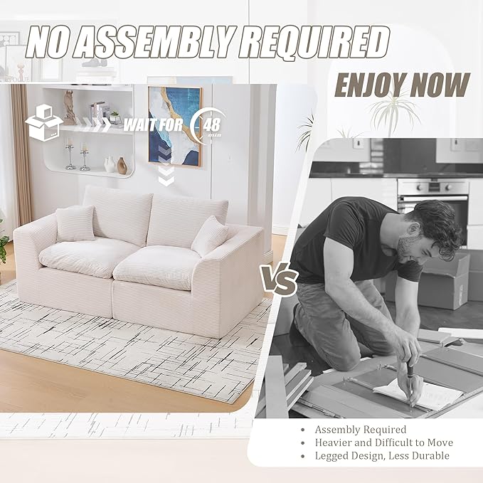 80.3" Cloud Loveseat Boneless Sofas for Living Room, 2 Seaters Modular Foam Cloud Sofa Couches, 2 Seat Compression Foam Couch with Toss Pillows, No Assembly Required