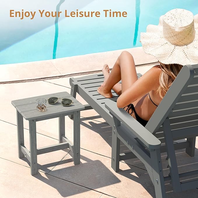 LUE BONA Outdoor Side Table, HDPS Small Outdoor Table, Rectangle Adirondack Side Table, Outside Table for Patio, Porch, Deck, Pool, Weather Resistant/Easy Maintenance, Gray - Image 4