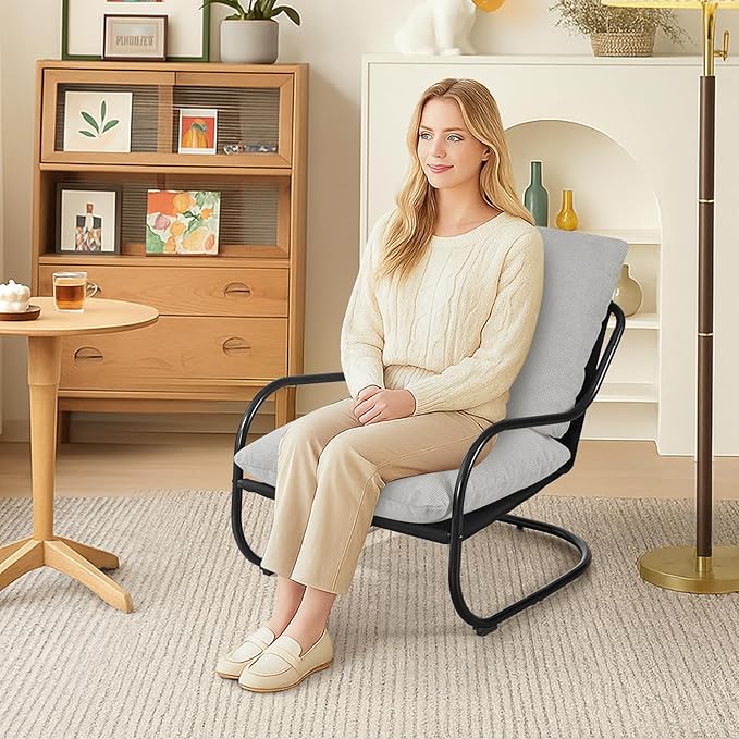 Peace nest Modern Accent Chair,Comfy Living Room Suspended Chair with Mental Frame,Bedroom Armchair with Soft Upholstered Cushion for Balcony Lounge Reading Meeting Room,Grey