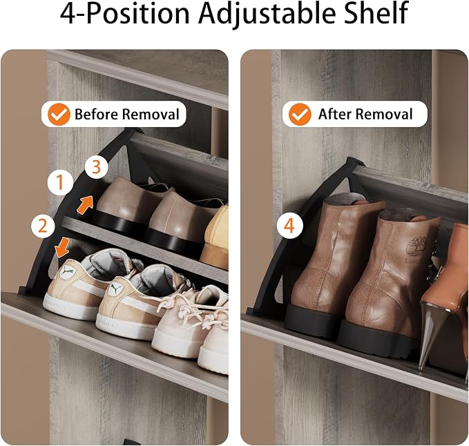 Shoe Storage Cabinet, Wood Shoe Organizer for Entryway with 3 Flip Drawers, Freestanding Shoe Rack with Adjustable Shelf, Narrow Shoe Dresser for Front Door Entrance(Grey, 78.74" x 31.5" x 9.37") - Image 4