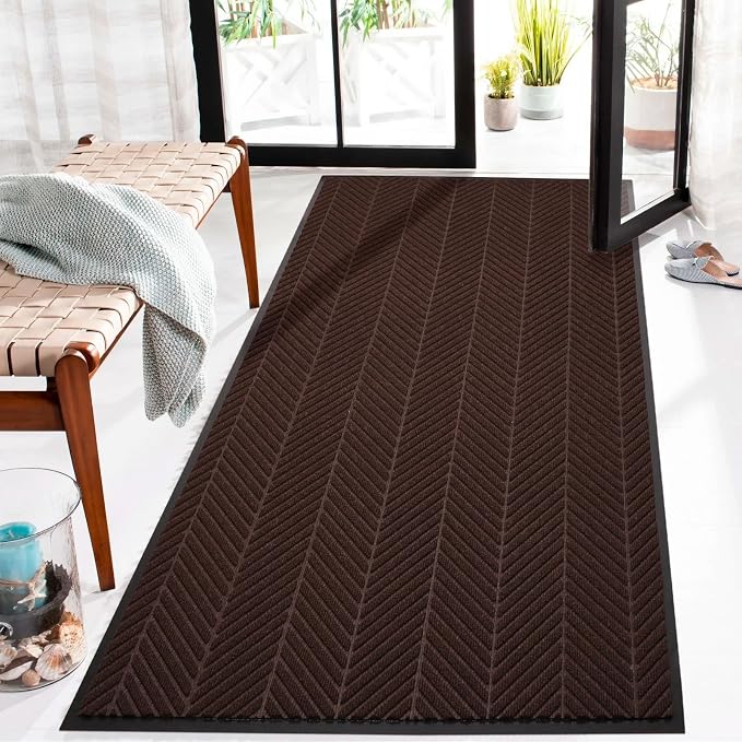 2′ x 6′ Heavy Duty Front Door Mat Indoor Outdoor Entrance, Easy Clean Non-Slip All Weather Commercial Floor Mat for Entryway, No Curling Waterproof Vinyl Welcome Mat (Dark Brown) by ZPAIAreaFloorProtector