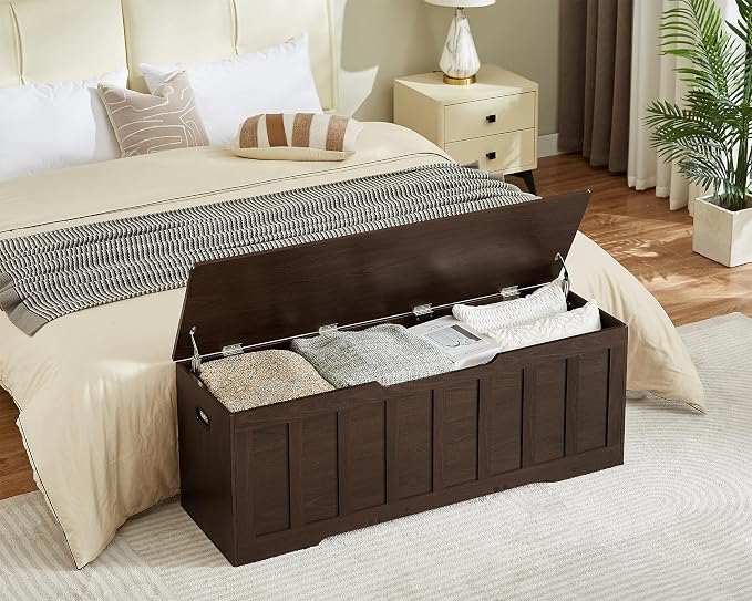 VANKILEY 51.2" Storage Chest Extra Large,Storage Bench with 2 Safety Hinges,Shoe Bench,51.2 * 15.7 * 19.1 inches,Wooden Trunk for Bedroom,livingroom,entryway,Supports 220 lb,Easy Assembly(Espresso). - Image 5