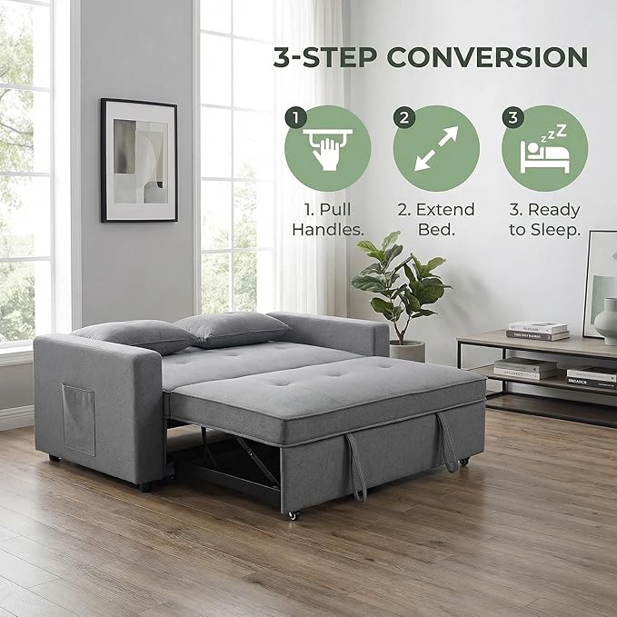 83 Inch Convertible Sofa Bed with Side Pocket, Modular Sectional Couch with Pull Out Bed, L Shaped 2 Seat Sectional Sleeper Sofa for Living Room, Apartment, Black