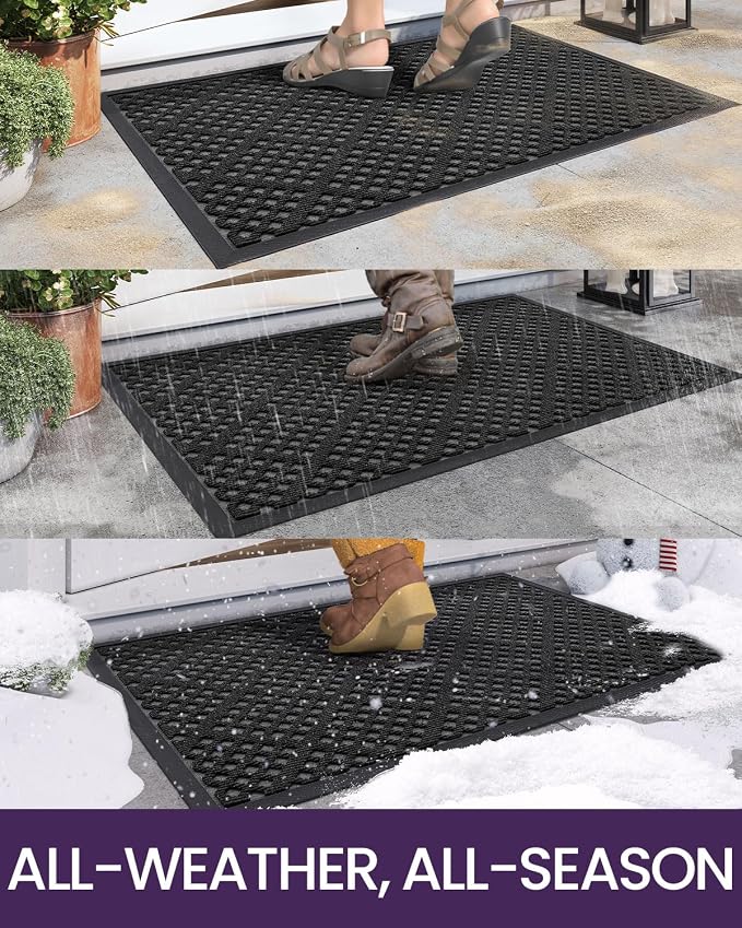 DEXI Front Door Mat Outside Entrance, 2x3 ft Entryway Rubber Back Doormat Heavy Duty, Non Slip Low Profile Welcome Entry Mats for Inside House Floor Exterior Patio, Black - Image 4