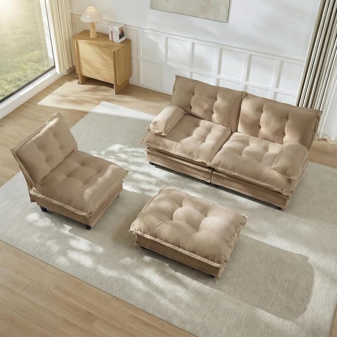 108" Oversized L Shaped Modular Sectional Sofa with Reversible Ottoman, Comfy Chenille Upholstered Cloud Couch 4-Seater Sofa Set for Living Room, Apartment, Office | Free Combination, Tufted