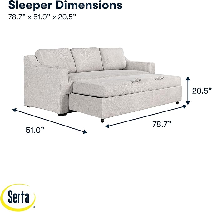 Serta® Hawthorne 90.6" Slipcovered Queen-Size Convertible Pop-up Sofa, Dreamcoil® Comfort, Woven Polyester Blend Fabric, Linen