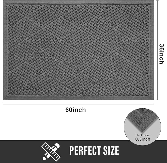 HIYARD Sturdy Front Door Mat, Absorbent Muddy Dirt Resist Welcome Door Mats Outdoor Indoor, Stain and Fade Resistant, Non-Slip Rubber Backing Low Profile Doormat for Entryway, 60×36, Charcoal - Image 2