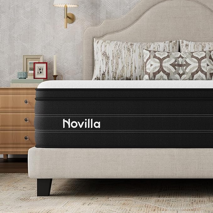 Novilla King Mattress in a Box, 10 Inch Cooling King Hybrid Mattress, Upgraded Individual Coils & Gel Memory Foam, Enhanced Support, Reinforced Edge, Motion Isolation, Pressure Relief, CertiPUR-US