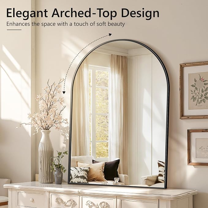 Arched Wall Mirror for Bathroom,Mirrors for Wall,30"x55",Vanity Mirror for Bedroom Dresser, Entryway, Living Room, Metal Frame,Hanging or Leaning Against(Black) - Image 4