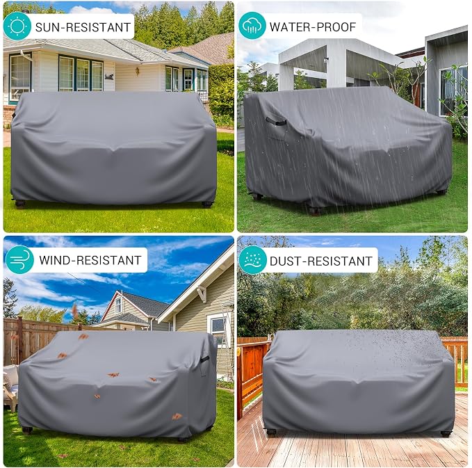 Patio Sofa Cover Waterproof - Heavy Duty 2-Seater Outdoor Couch Cover, Patio Furniture Covers with Air Vent and Handles, 60"L ×34" D×30" H, Gray - Image 5