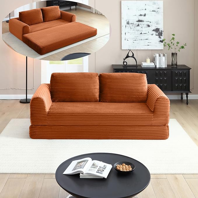 Foldable Boneless Love Seat Couches in a Box, Modern Floor Foam Sleeper Sofa Bed 2-in-1 Convertible Cloud Sofa for Home Apartments Bedroom
