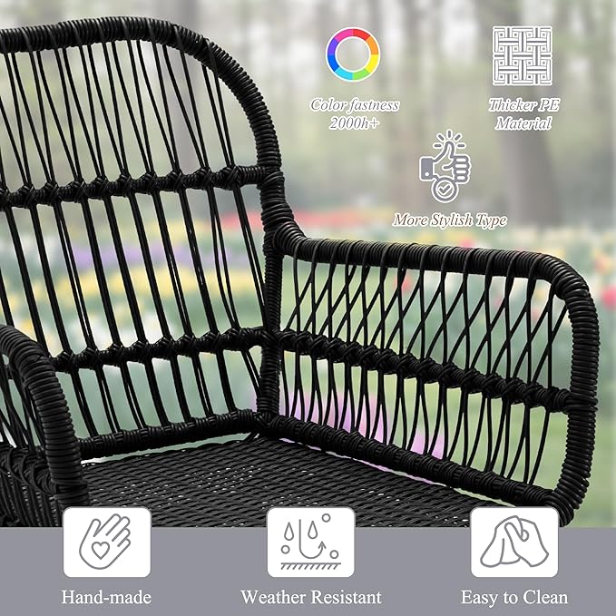 Bezseller 3-Piece Outdoor Patio Set - 20" Wide Seating w/ 2" Thick Cushions, 14.2" Seat Height - Modern Boho Furniture for Gardens, Balcony & Apartments