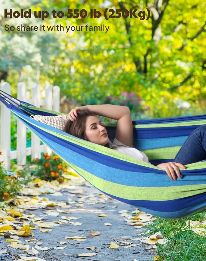 ANYOO Cotton Hammocks Portable Hammock with Tree Straps Easy Setup Indoor/Outdoor Hanging Bed 550lb Capacity Perfect for Backyard Camping Travel - Image 5