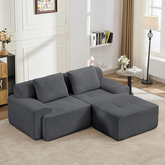 KIGOTY Modular Sectional Sofa,3 PCS Comfy Cloud Sectional Couch with Deep Seat, L-Shaped Corner Sofas with Ottoman, Modern Boneless Couch for Living Room, No Assembly Required,Grey