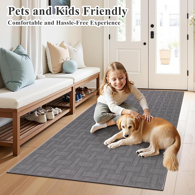 Ileading Indoor Door Mat 3x5ft Absorbent Dog Mats for Muddy Paws,Machine Washable Small Living Room Area Rug with Non-Slip Rubber Backing Low-Profile Inside Carpet for Hallway,Entryway,Kitchen(Grey) - Image 2