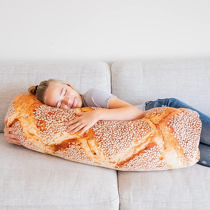 Much Comfort 32" 3D Seeded Baguette Throw Pillow - Made with Super Soft, Ultra Premium Fabric - Cute, Comfortable, Plush, Stuffed, French Bread, Toast Cushion for Home Decor - Best Funny Gift - Large