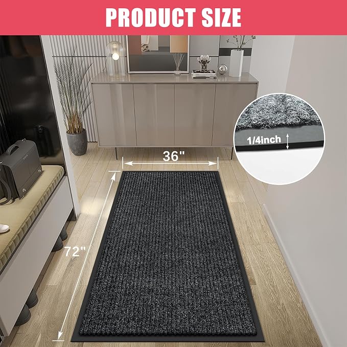 Kuyal Front Door Mat, 3'x6' Indoor Outdoor Entrance Mat, Commercial Floor Mats Inside Outside Entrance, Heavy Duty Durable Welcome, Rubber Backing Non Slip Outdoor Mats for Entryway,Black - Image 3