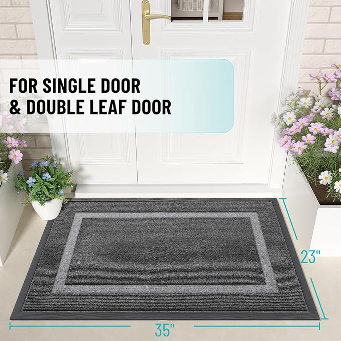 OLANLY Front Door Mat Indoor Outdoor Entrance, Waterproof All-Season, All-Weather Doormat, Sturdy Natural Rubber, Fade Resistant, Low Profile, Easy Clean Patio Porch Entryway Mat, 35x23, Dark Grey - Image 2