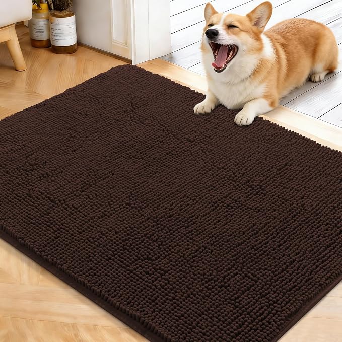 OLANLY Dog Door Mat for Muddy Paws 40x32, Absorbs Moisture and Dirt, Absorbent Non-Slip Washable Doormat, Quick Dry Chenille Mud Mat for Dogs, Entry Indoor Entryway Carpet for Inside Floor, Brown by OLANLY