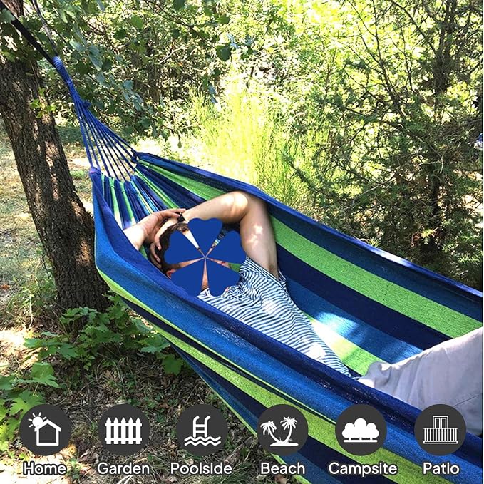 ANYOO Cotton Hammock Portable Camping Hammocks for Hanging Sturdy Garden Comfortable Fabric Hammock with Tree Straps Up to 660lbs with Travel Bag for Camping Outdoor/Indoor Patio Backyard - Image 4